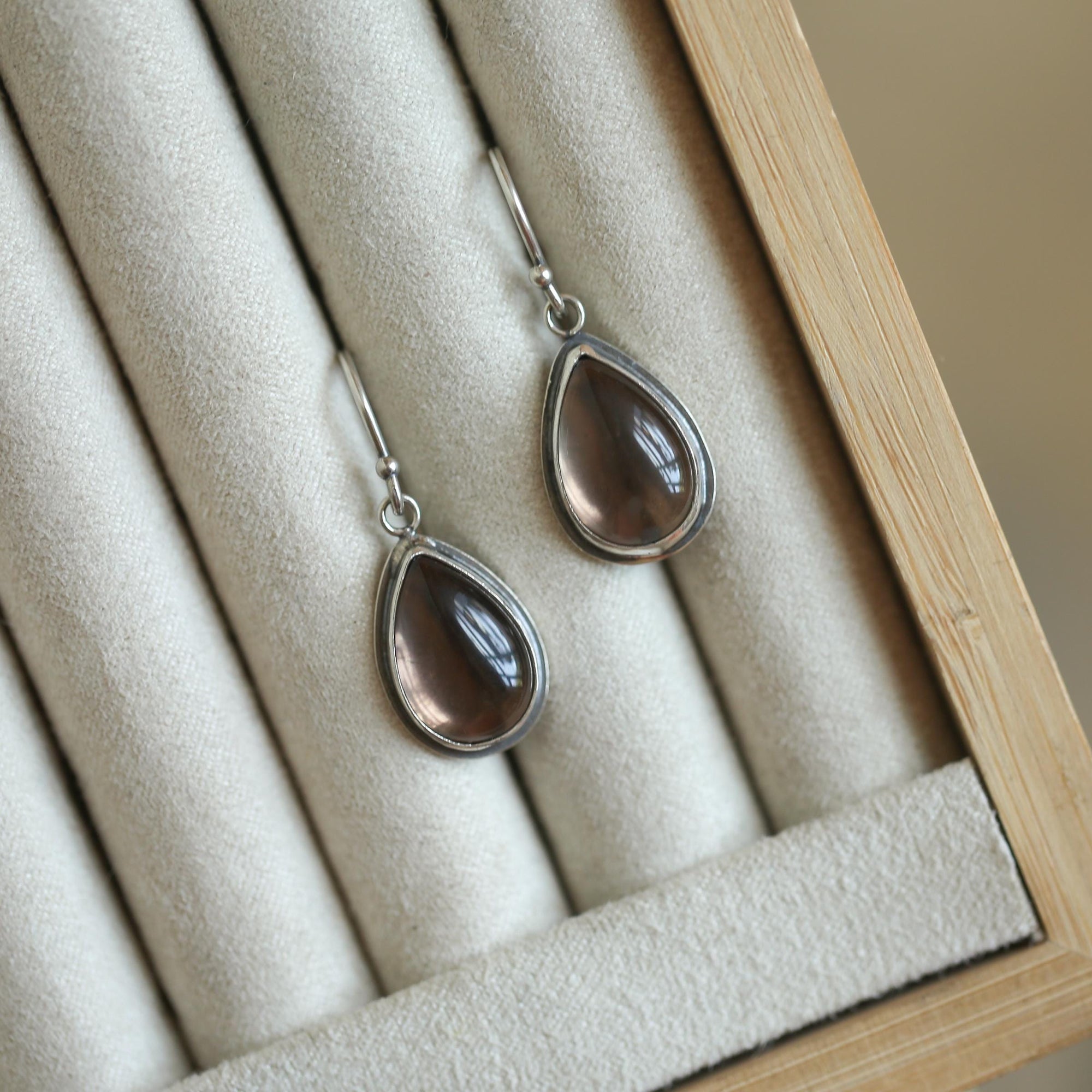 Smoky Quartz Drop Earrings - Pear Shaped Quartz - Sterling Silver - Pear Drop Earrings