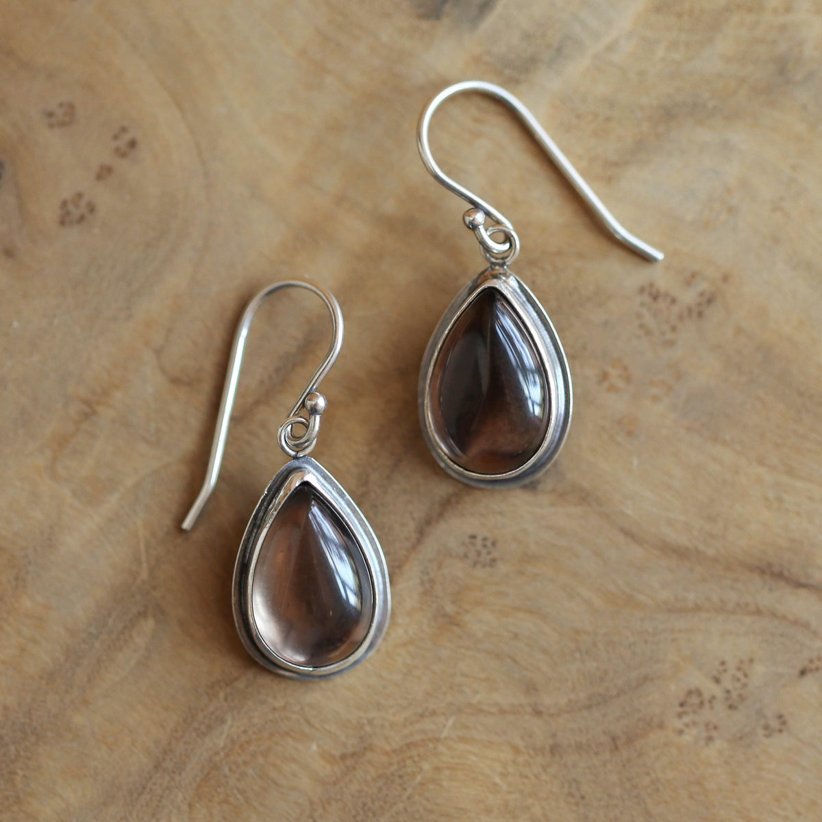 Smoky Quartz Pear Shaped Drop Earrings | Sterling Silver
