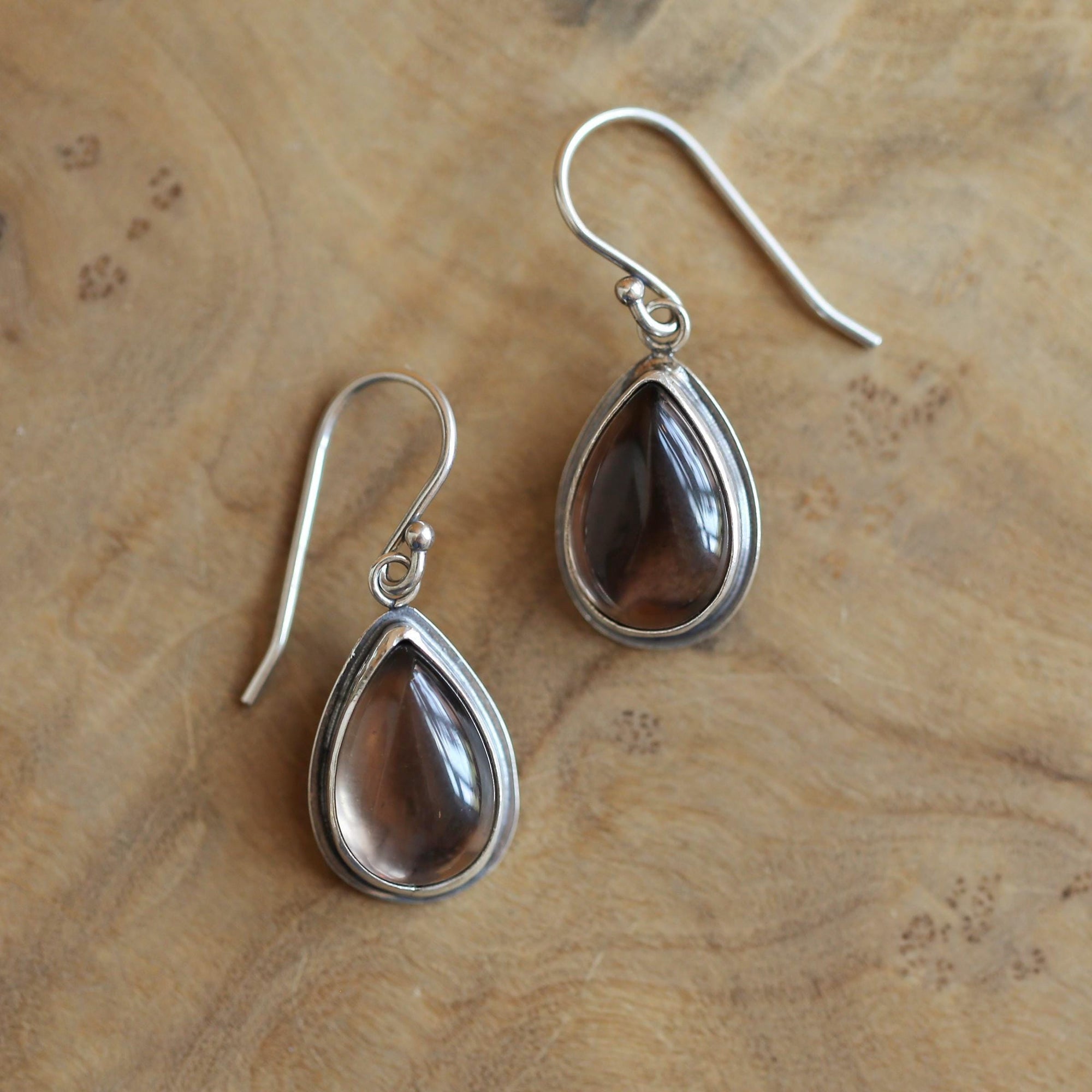 Smoky Quartz Drop Earrings - Pear Shaped Quartz - Sterling Silver - Pear Drop Earrings