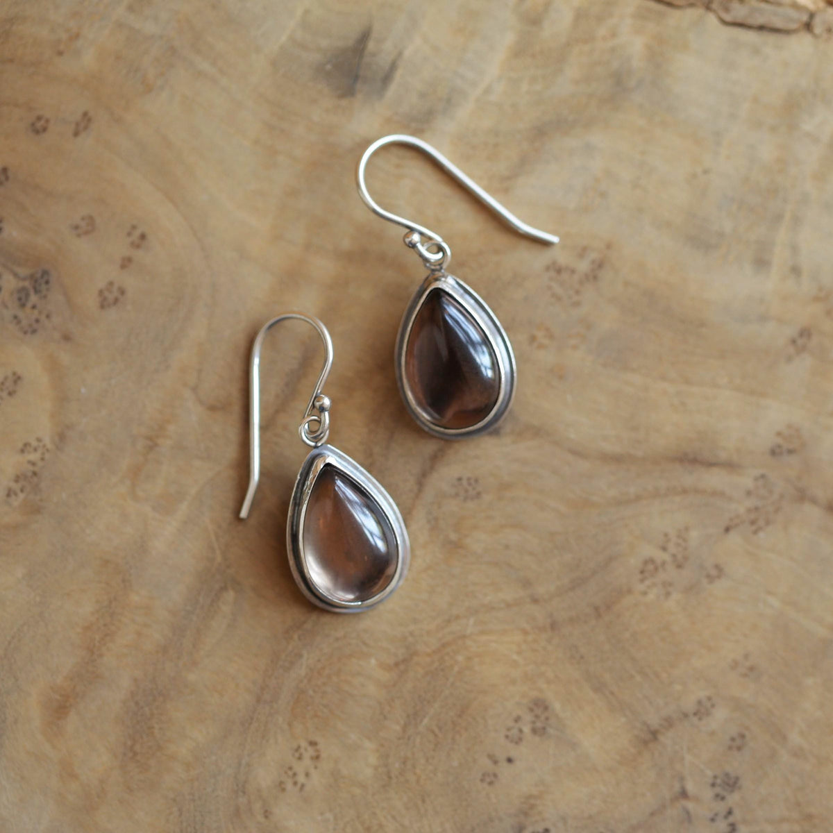 Smoky Quartz Pear Shaped Drop Earrings | Sterling Silver