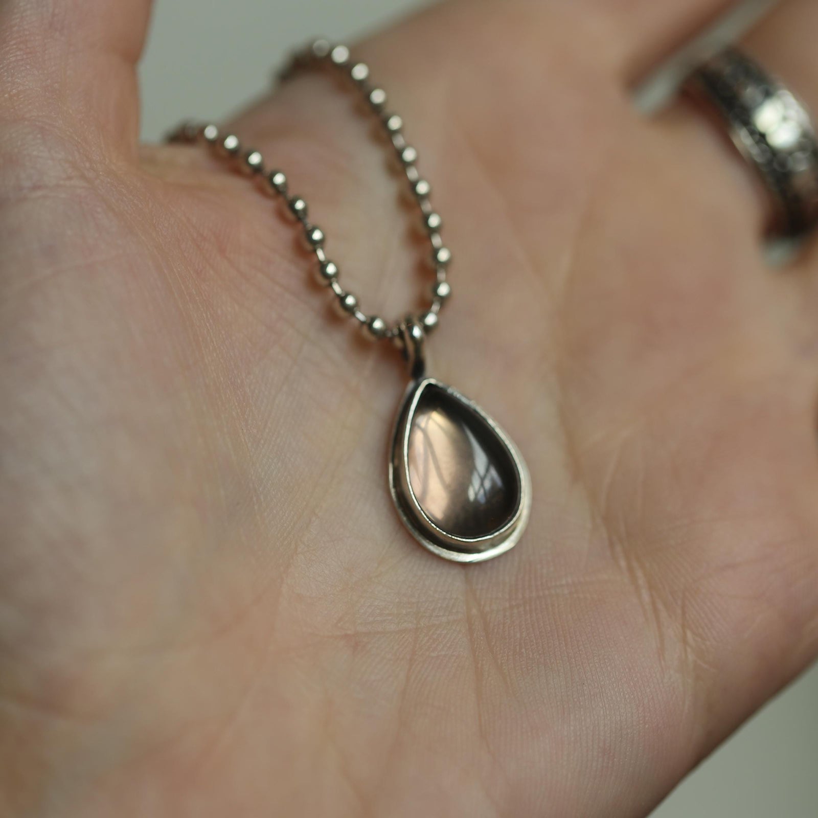Smoky Quartz Pendant - Pear Shaped Smoky Quartz - Silversmith