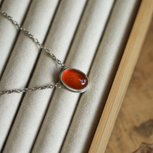 Orange Carnelian Pendant Necklace - Sterling Silver - Includes Chain