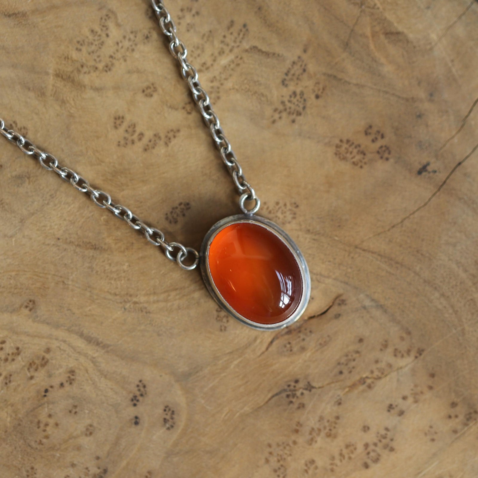 Orange Carnelian Pendant Necklace - Sterling Silver - Includes Chain