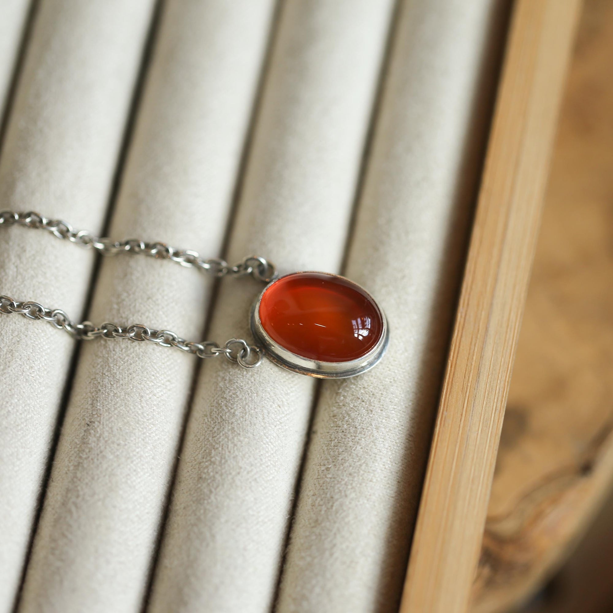 Orange Carnelian Pendant Necklace - Sterling Silver - Includes Chain