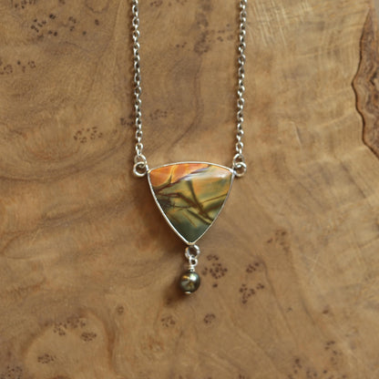 Red Creek Jasper Y Necklace – Sterling Silver, Freshwater Pearl