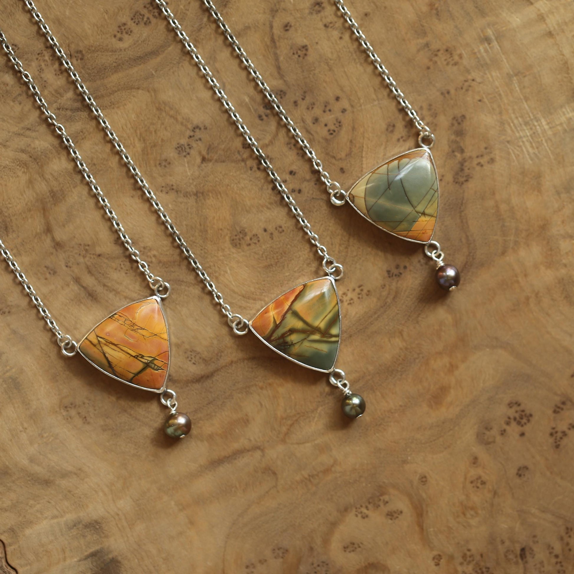 Red Creek Jasper Y Necklace – Sterling Silver, Freshwater Pearl