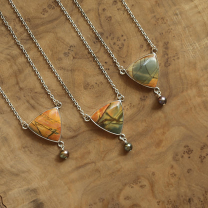 Red Creek Jasper Y Necklace – Sterling Silver, Freshwater Pearl