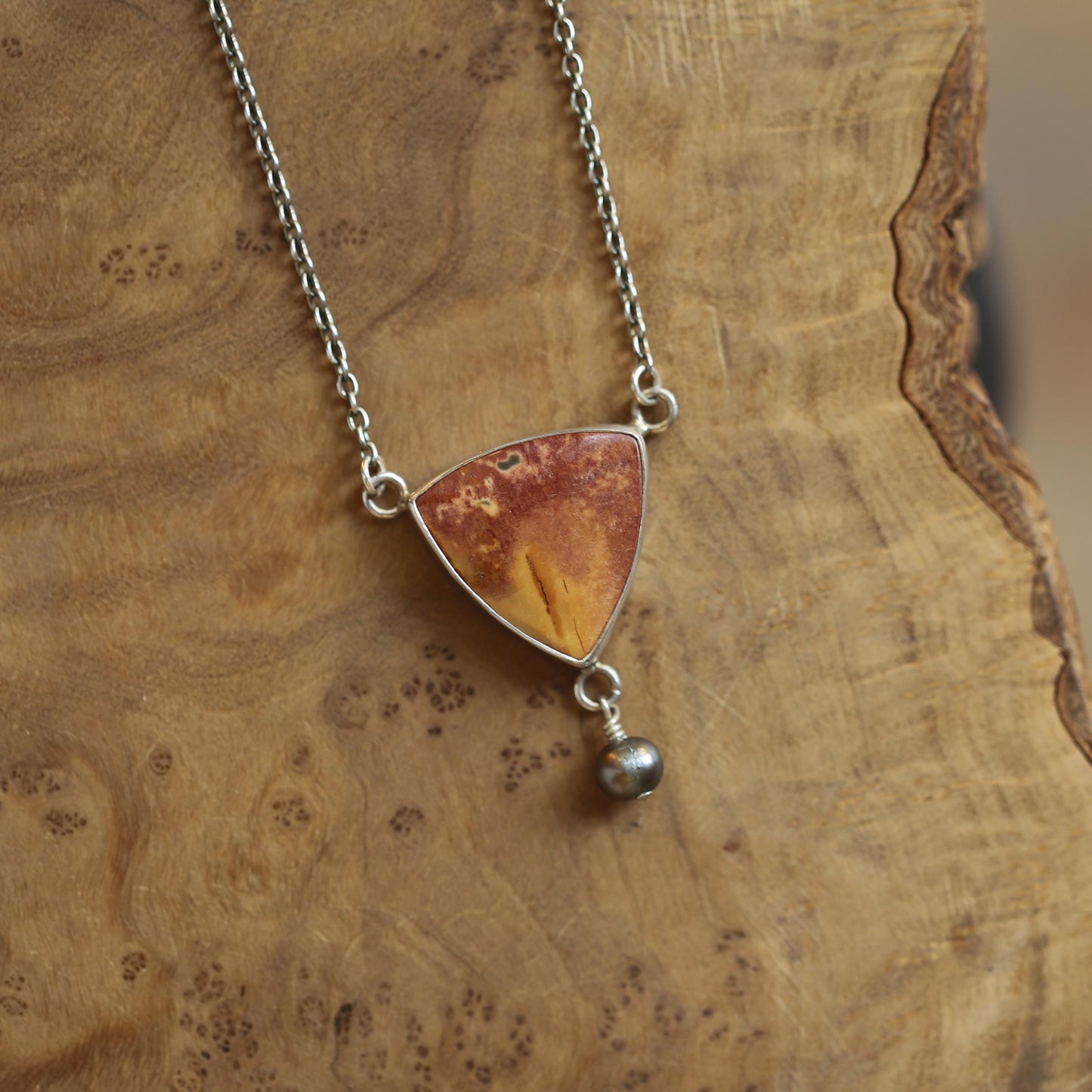 Red Creek Jasper Y Necklace – Sterling Silver, Freshwater Pearl