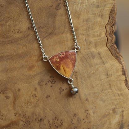 Red Creek Jasper Y Necklace – Sterling Silver, Freshwater Pearl