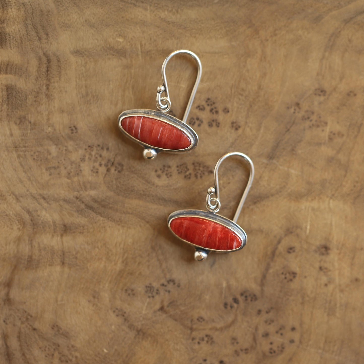 Spiny Oyster Drop Earrings – Orange Red Sterling Silver Dangles
