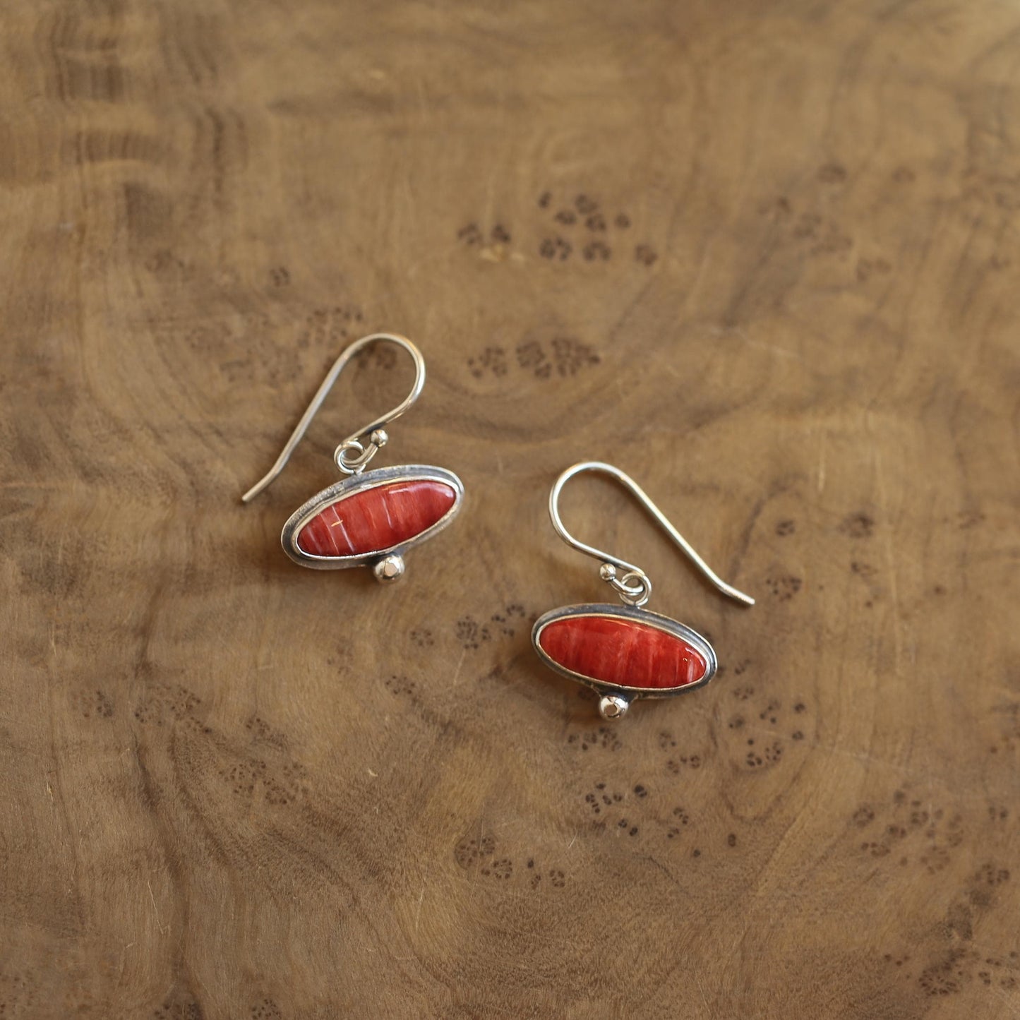 Spiny Oyster Drop Earrings – Orange Red Sterling Silver Dangles