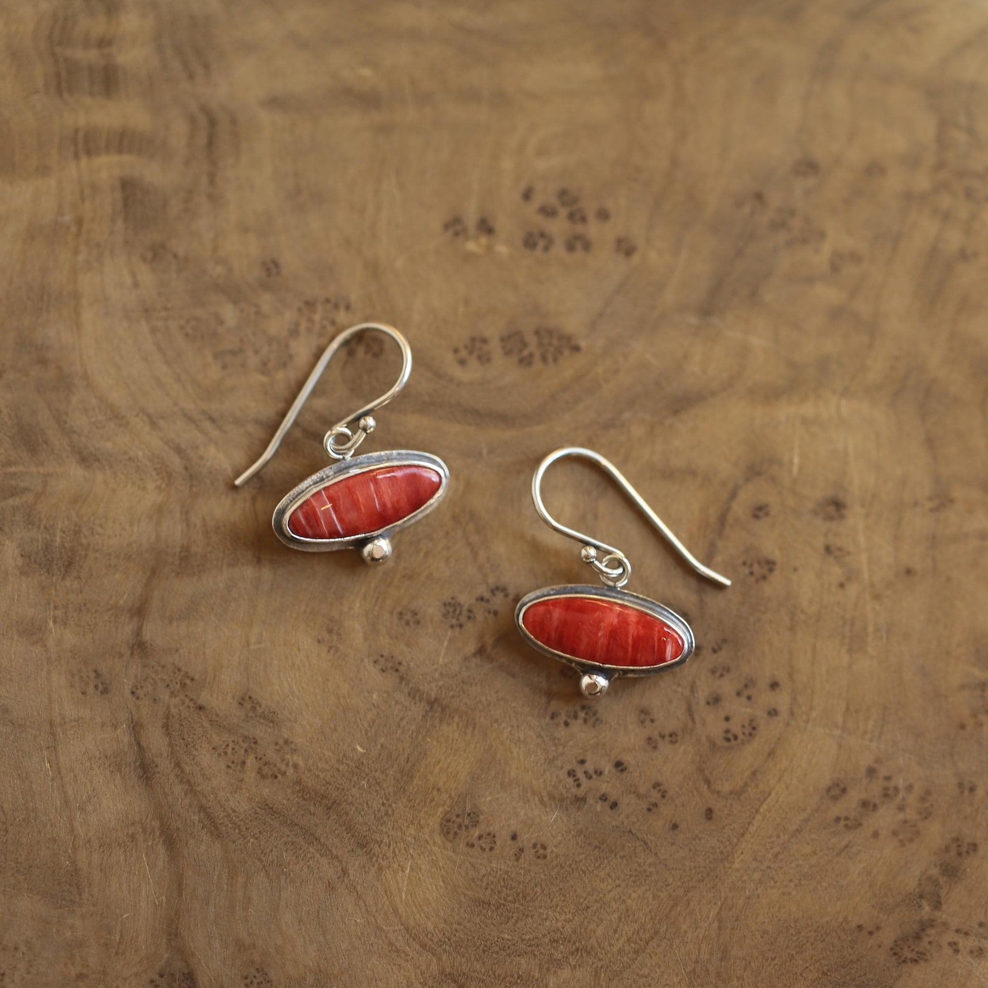 Spiny Oyster Drop Earrings – Orange Red Sterling Silver Dangles