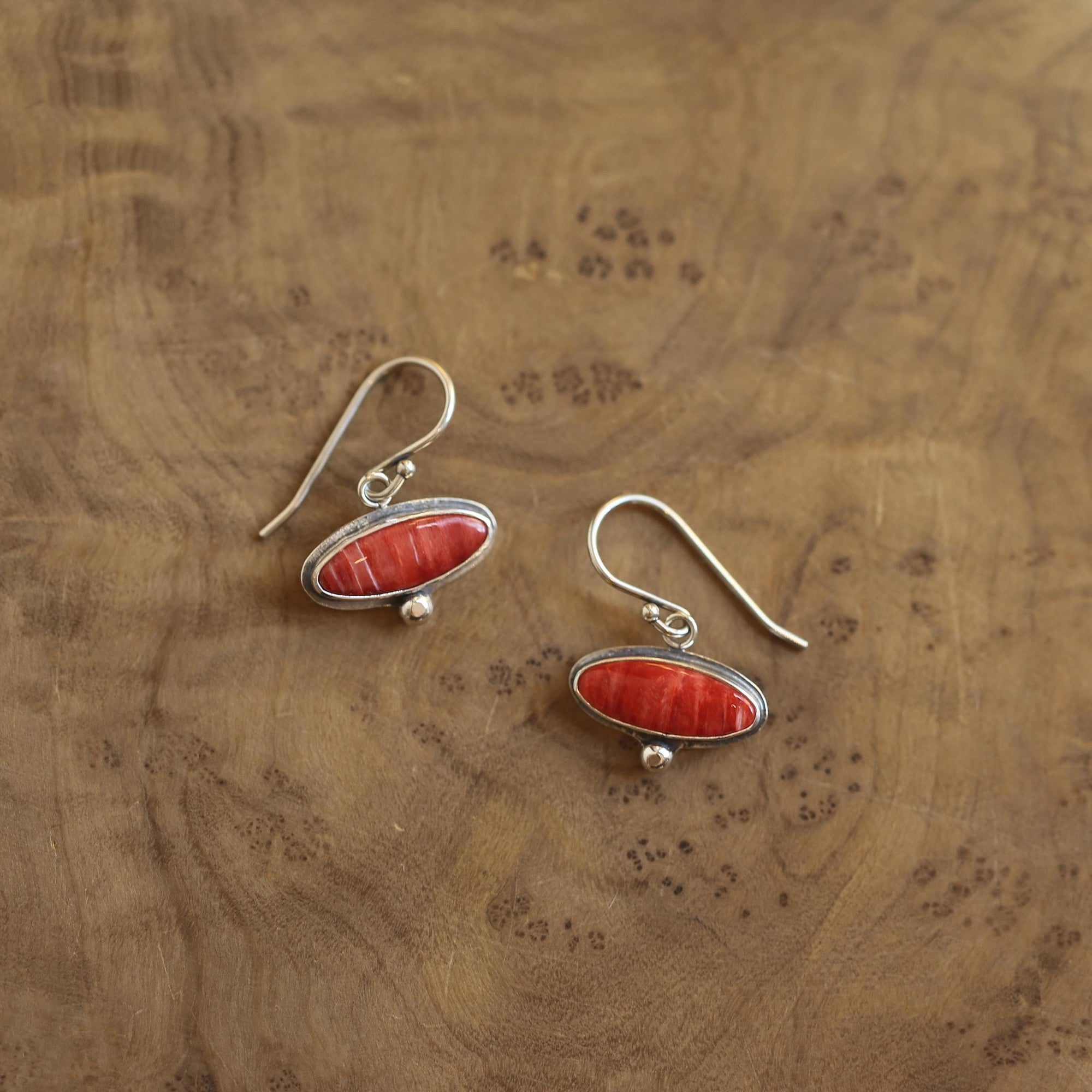 Spiny Oyster Earrings - Spiny Oyster Drop Earrings - Orange Red Drop Earrings