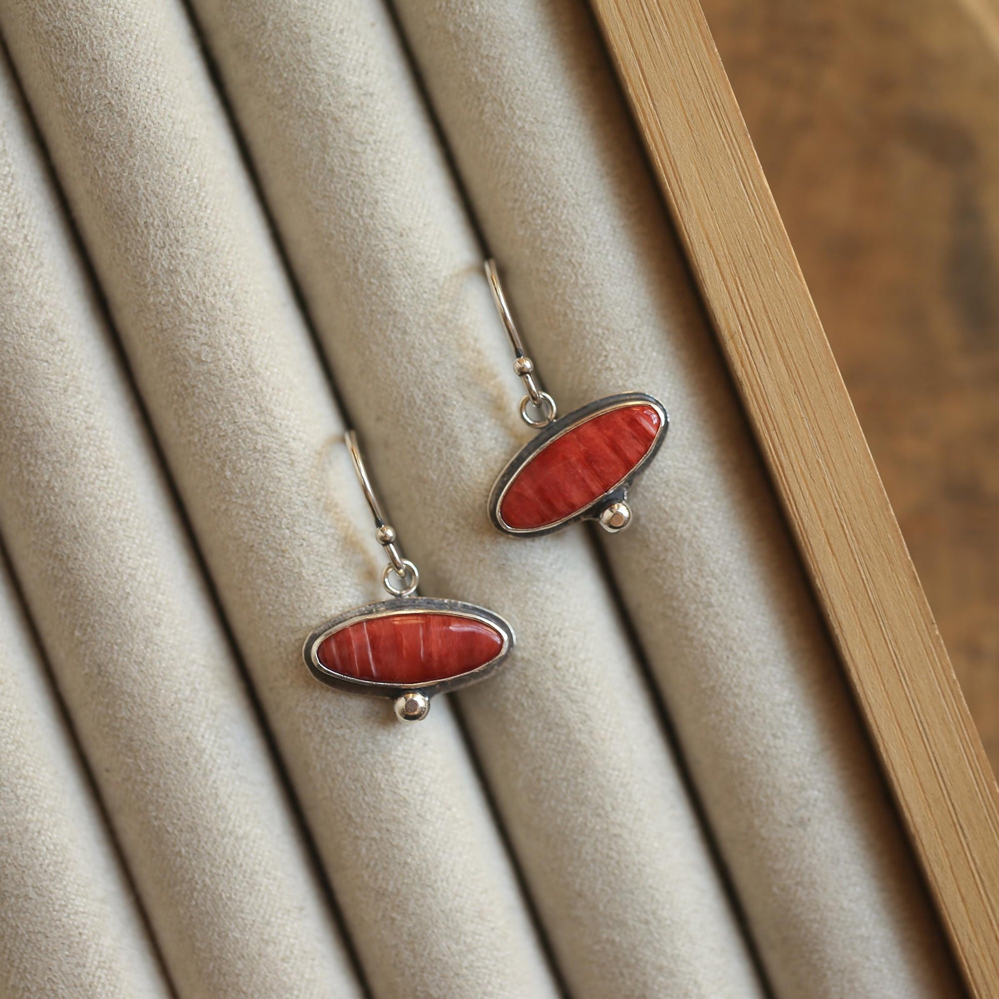 Spiny Oyster Earrings - Spiny Oyster Drop Earrings - Orange Red Drop Earrings