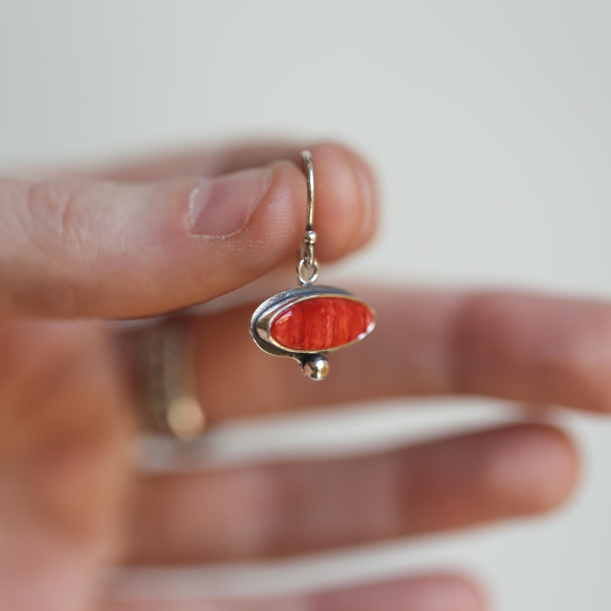 Spiny Oyster Earrings - Spiny Oyster Drop Earrings - Orange Red Drop Earrings