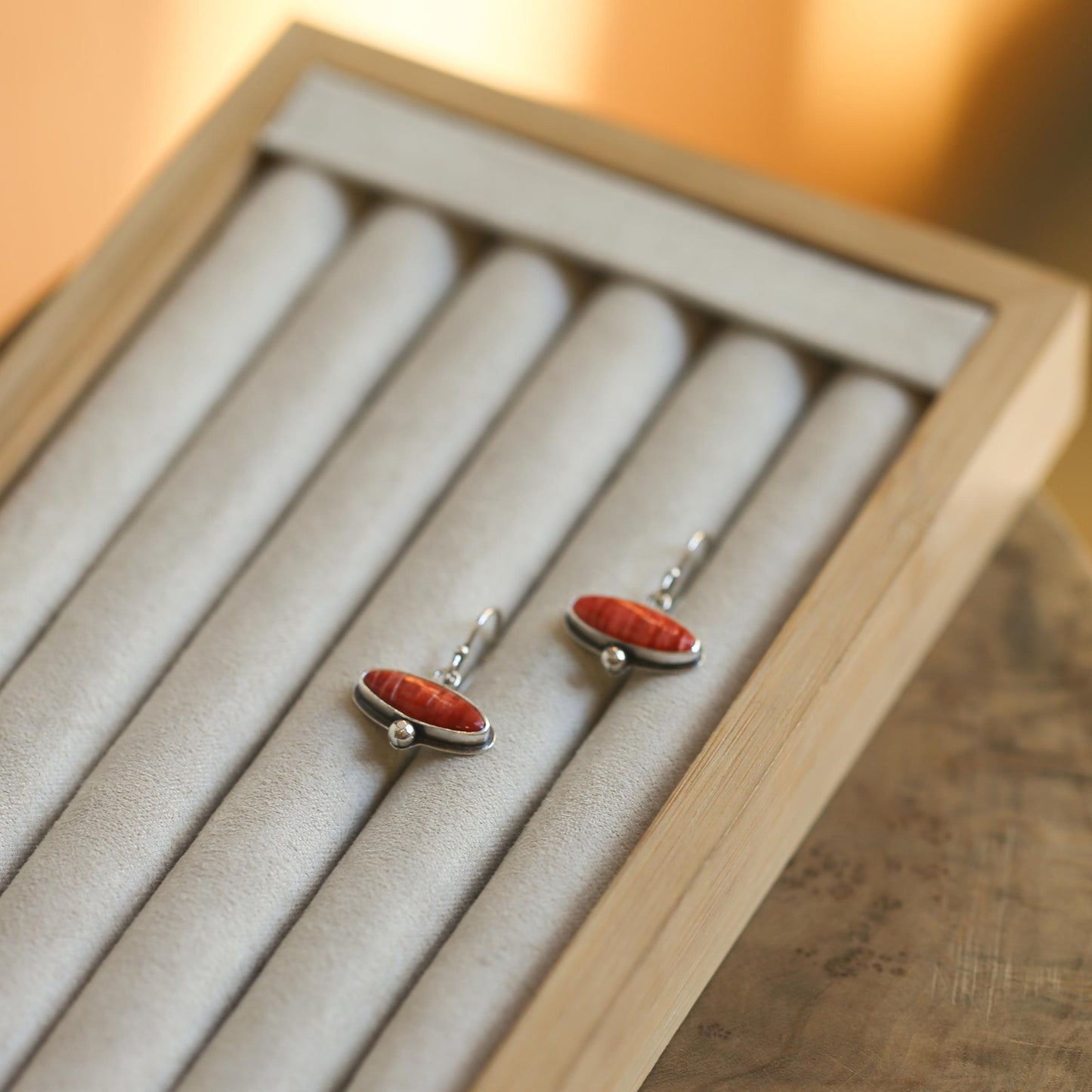 Spiny Oyster Drop Earrings – Orange Red Sterling Silver Dangles