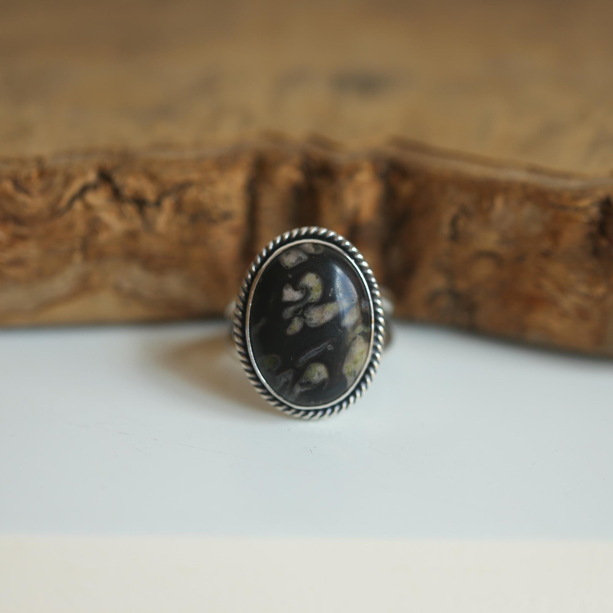 Boho Ring - Black Fossil Ring - Silversmith Ring - Boho Ring - Natural Fossil