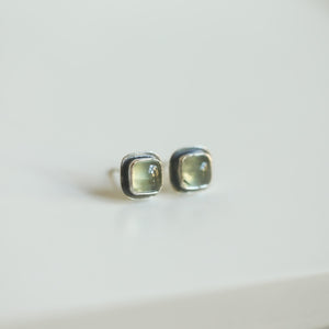 Santa Fe Prehnite Posts - Square Prehnite Studs - Sterling Silver Posts - Silversmith