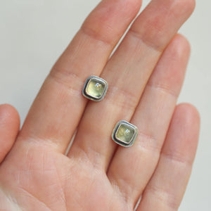 Santa Fe Prehnite Posts - Square Prehnite Studs - Sterling Silver Posts - Silversmith
