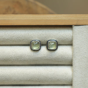 Santa Fe Prehnite Posts - Square Prehnite Studs - Sterling Silver Posts - Silversmith