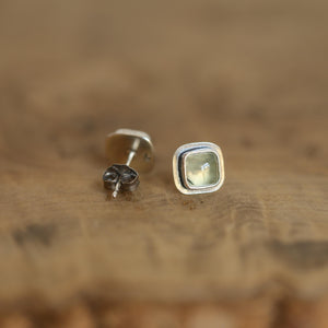 Santa Fe Prehnite Posts - Square Prehnite Studs - Sterling Silver Posts - Silversmith