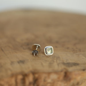 Santa Fe Prehnite Posts - Square Prehnite Studs - Sterling Silver Posts - Silversmith