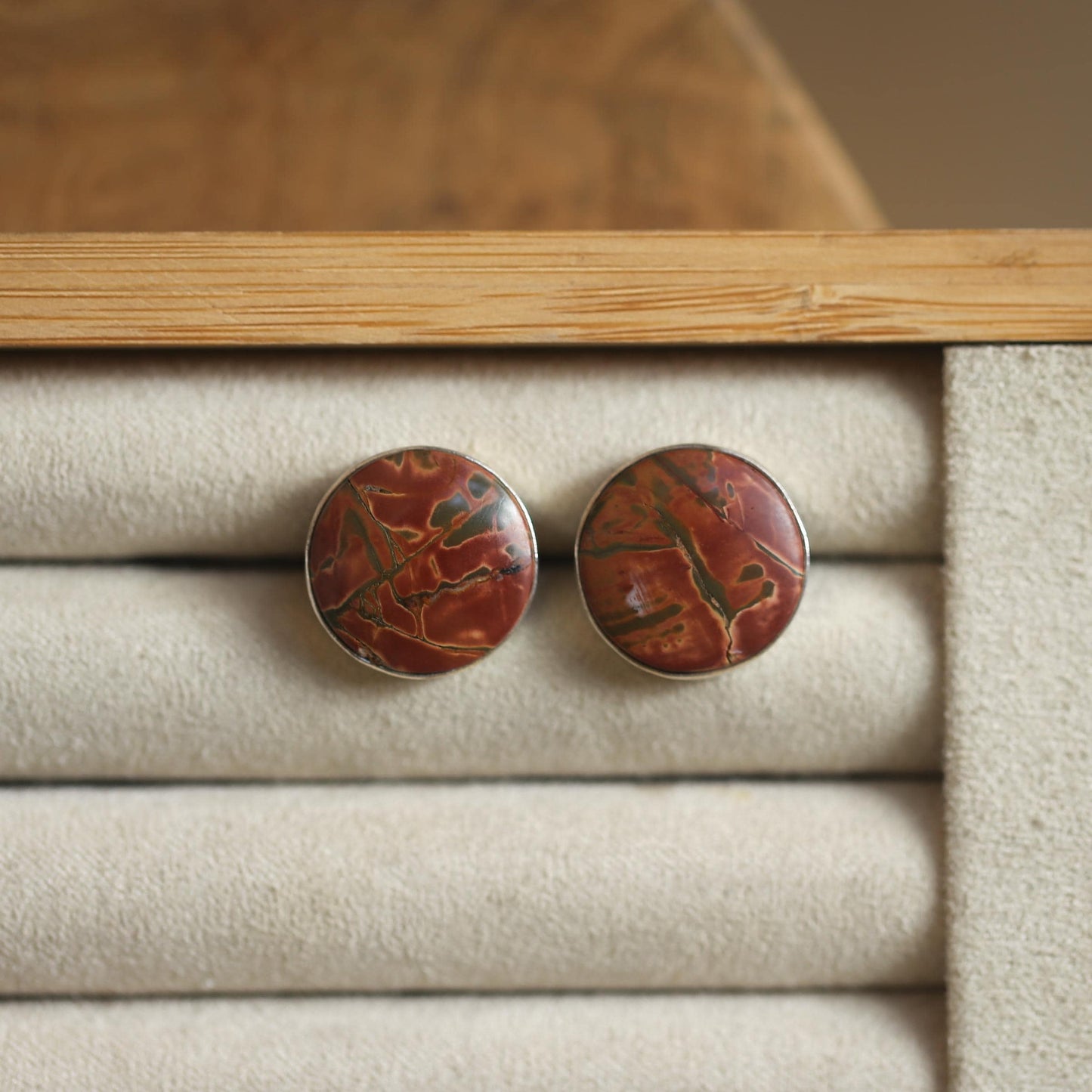 Red Creek Jasper Big Posts - Sterling Silver - Round Jasper Studs - Choose Your Pair