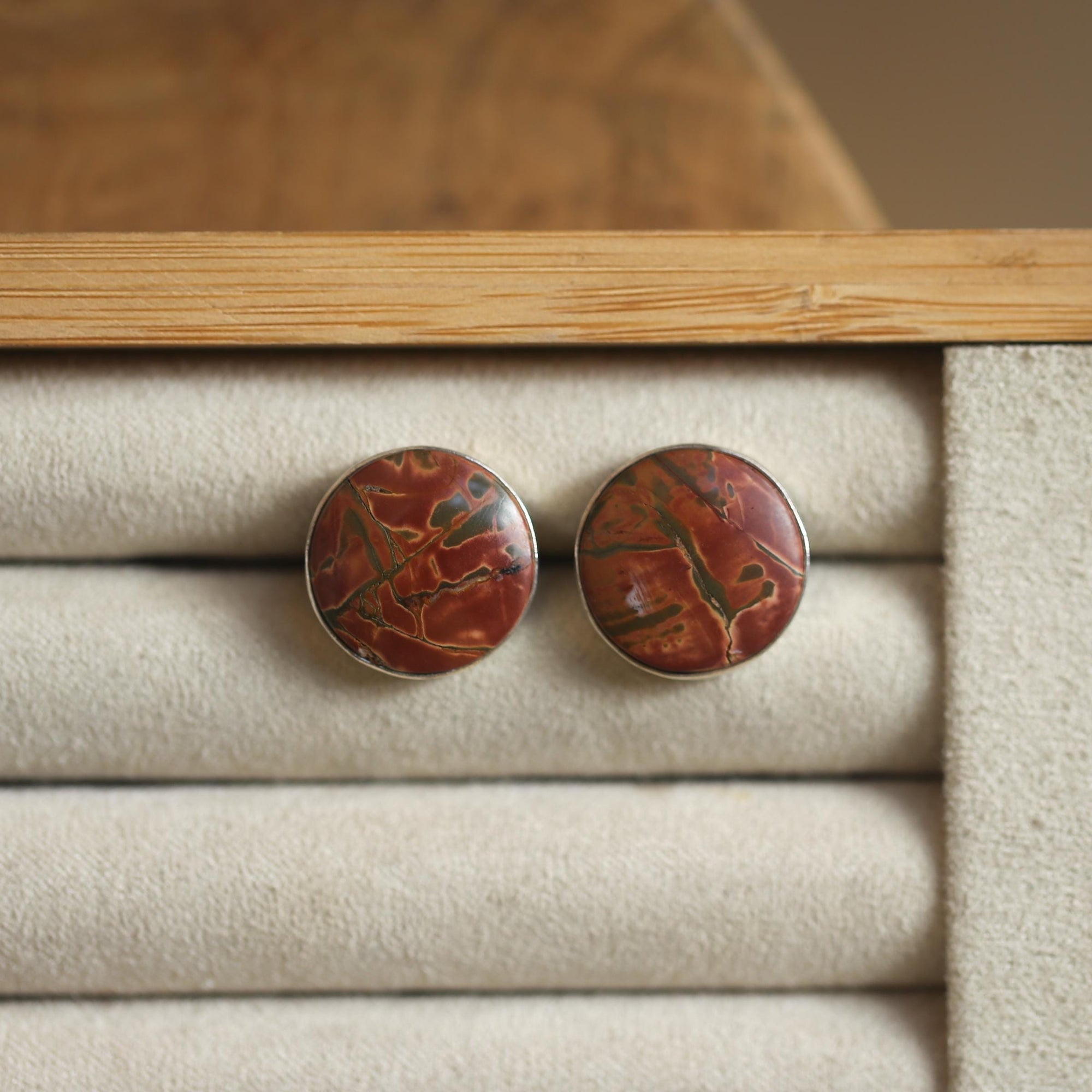 Red Creek Jasper Big Posts - Sterling Silver - Round Jasper Studs