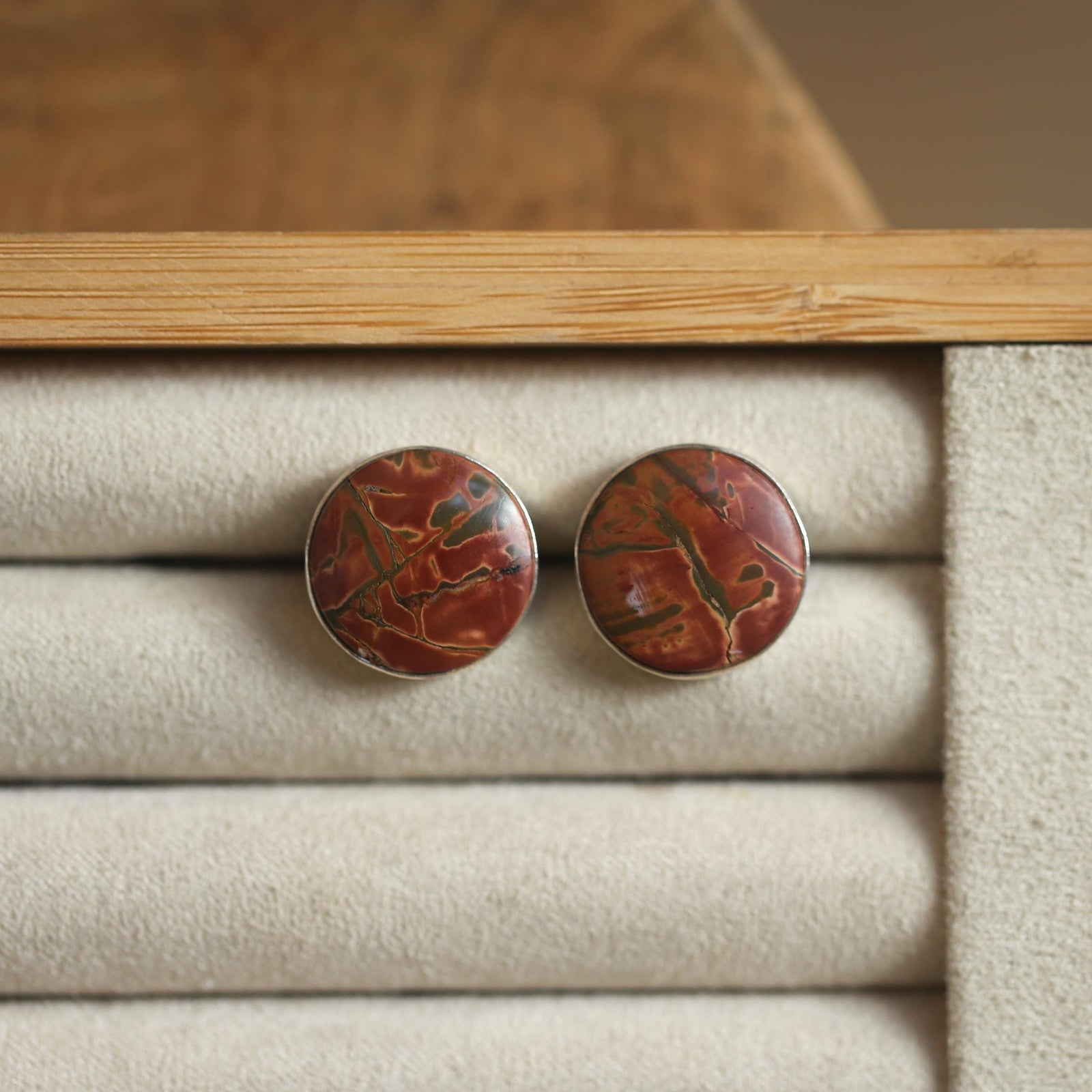Red Creek Jasper Big Posts - Sterling Silver - Round Jasper Studs