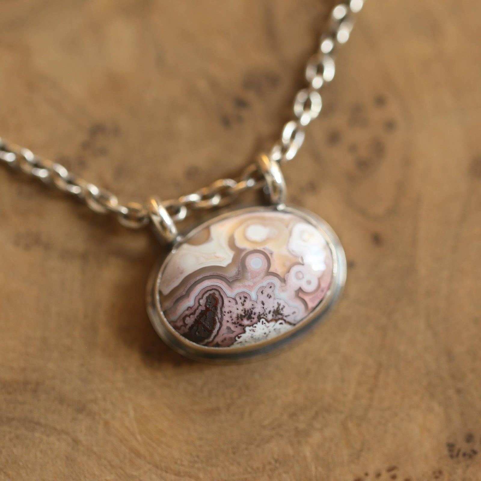 Crazy Lace Agate Pendant - Silversmith - .925 Sterling Silver - Crazy Lace Agate Necklace