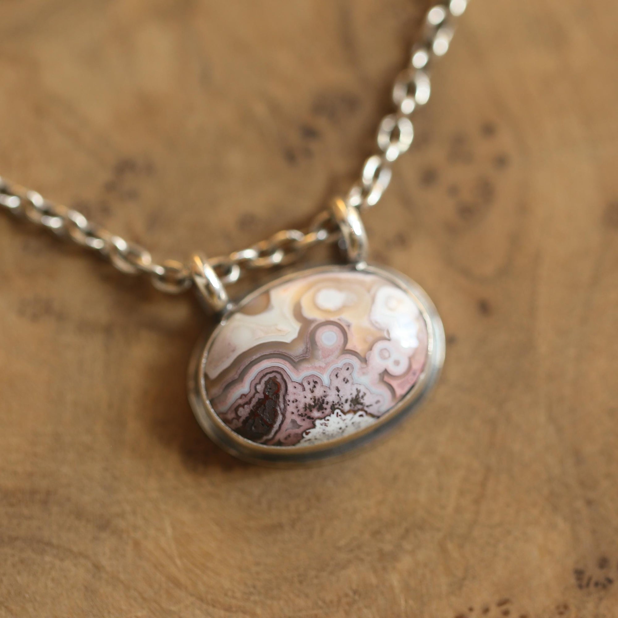 Crazy Lace Agate Pendant - Silversmith - .925 Sterling Silver - Crazy Lace Agate Necklace