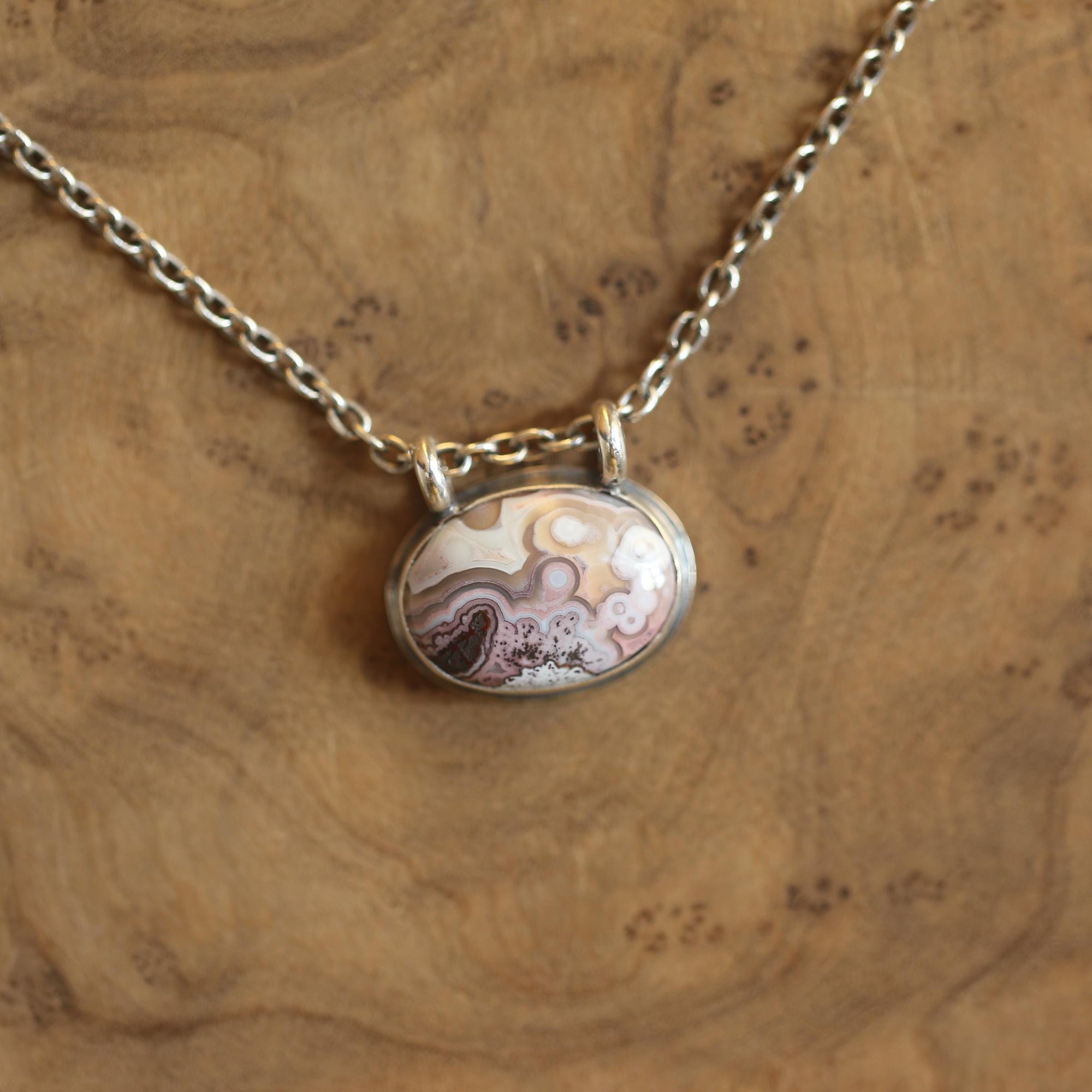 Crazy Lace Agate Pendant - Silversmith - .925 Sterling Silver - Crazy Lace Agate Necklace