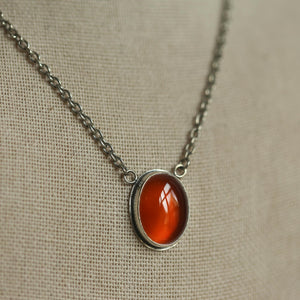 Orange Carnelian Pendant Necklace - Sterling Silver - Includes Chain