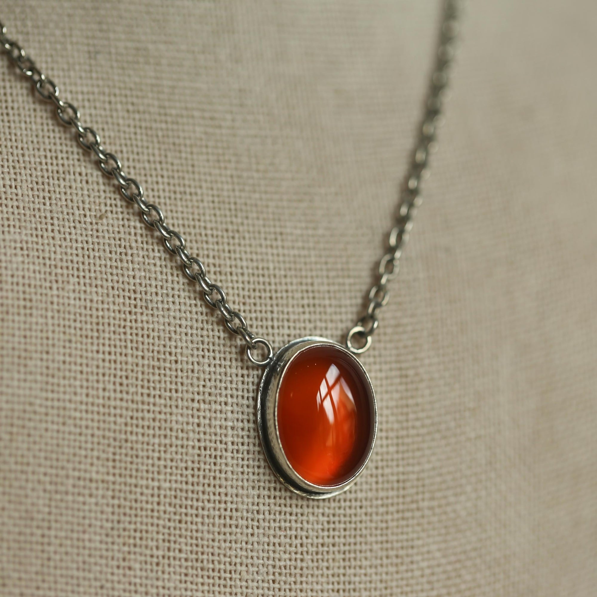 Orange Carnelian Pendant Necklace - Sterling Silver - Includes Chain