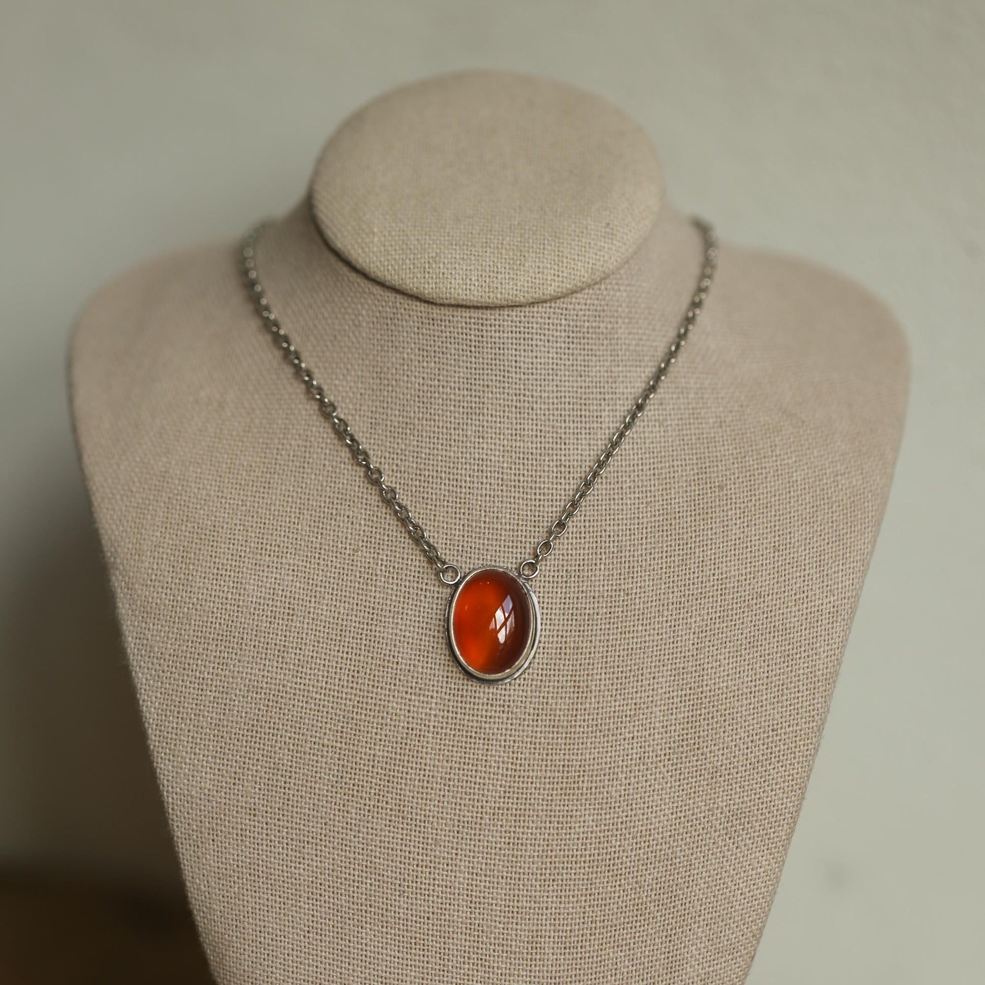 Orange Carnelian Pendant Necklace - Sterling Silver - Includes Chain