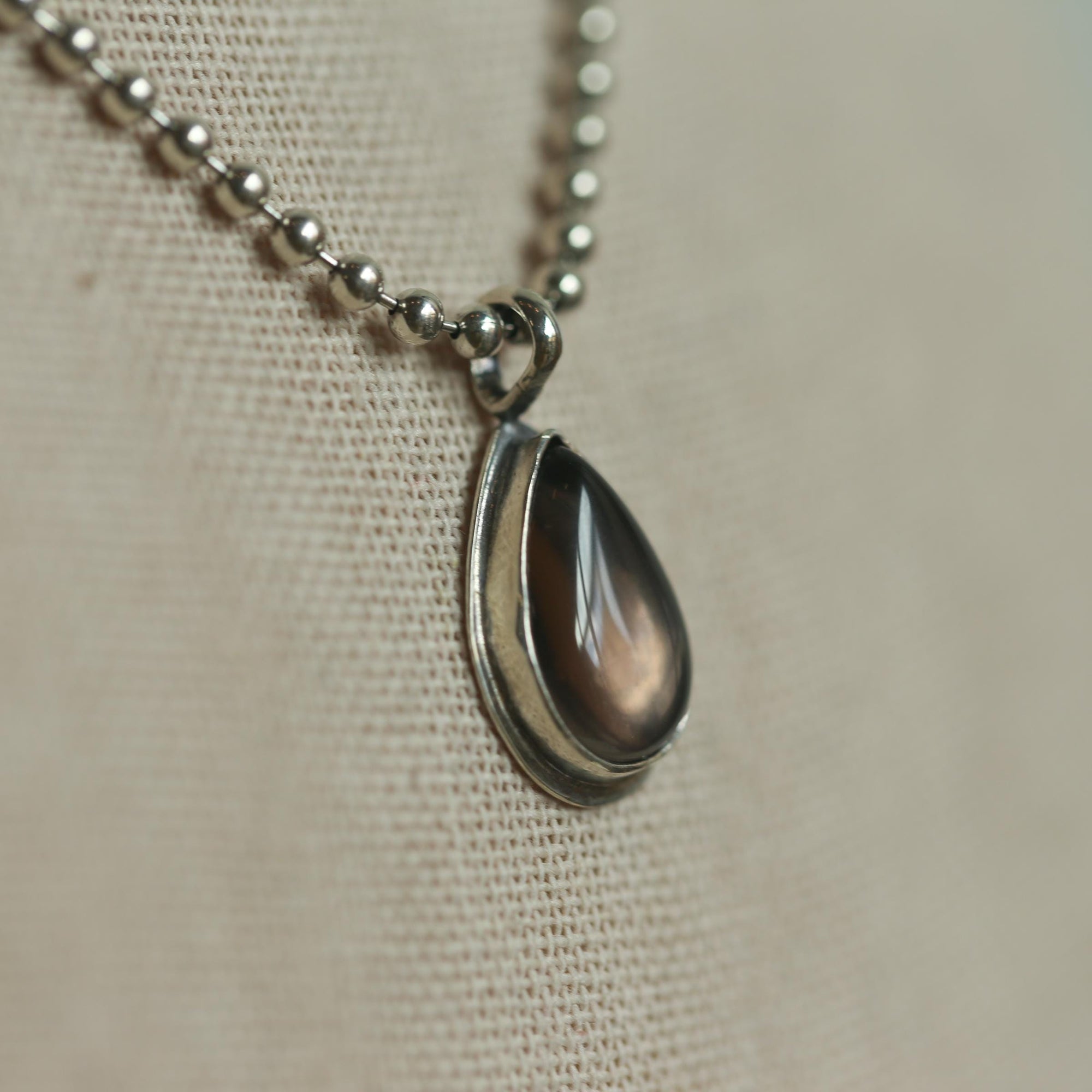 Smoky Quartz Pendant - Pear Shaped Smoky Quartz - Silversmith