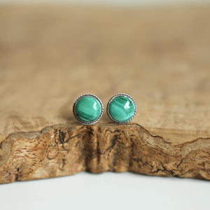 Green Malachite Posts - Traditional Posts - Malachite Earrings - .925 Sterling Silver - Big Malachite Posts