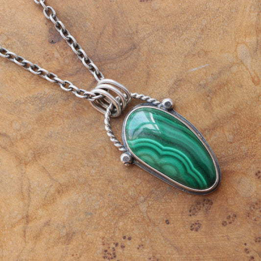 Boho Malachite Pendant - Sterling Silver - Choose Your Stone