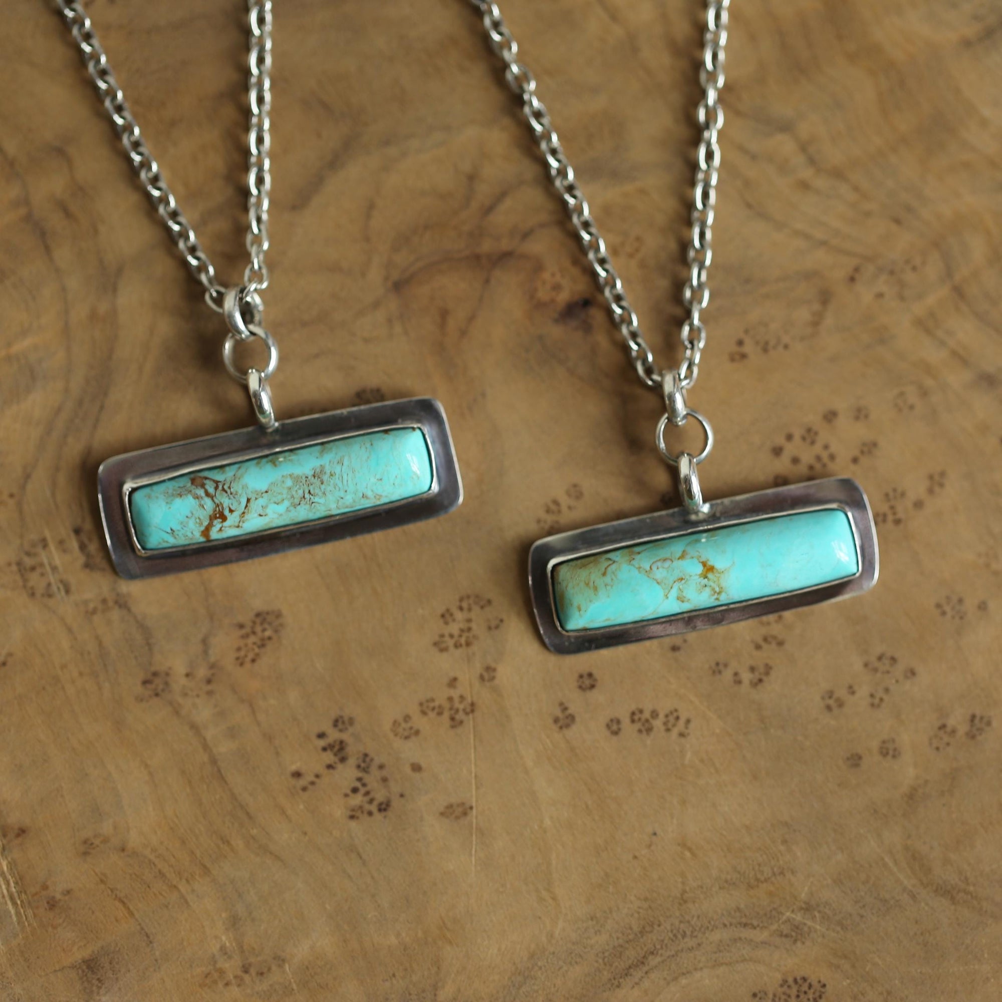 Egyptian Turquoise Bar Pendant - .925 Sterling Silver - Modern Turquoise Necklace