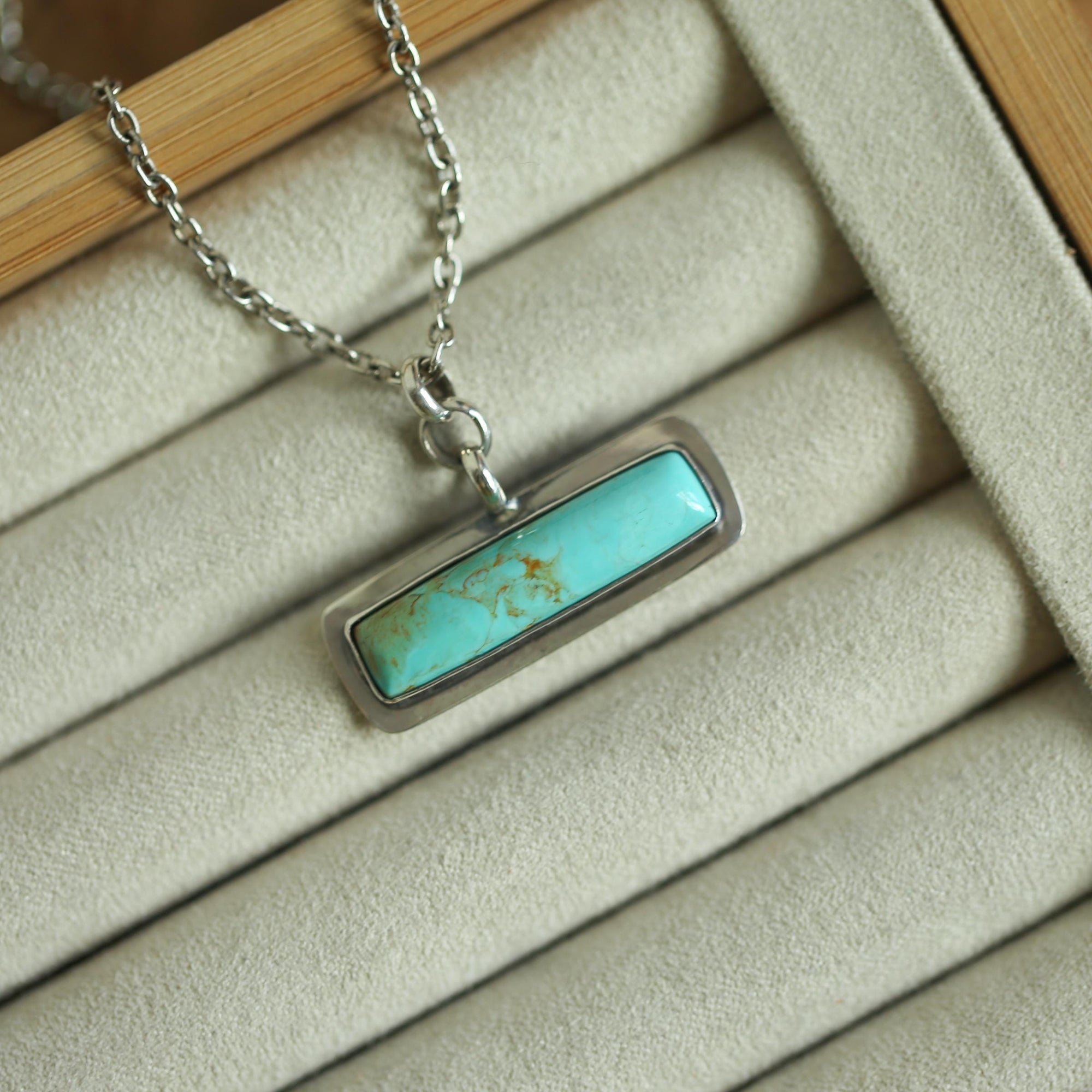 Egyptian Turquoise Bar Pendant - .925 Sterling Silver - Modern Turquoise Necklace