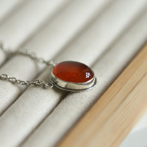 Orange Carnelian Pendant Necklace - Sterling Silver - Includes Chain
