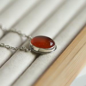 Orange Carnelian Pendant Necklace - Sterling Silver - Includes Chain