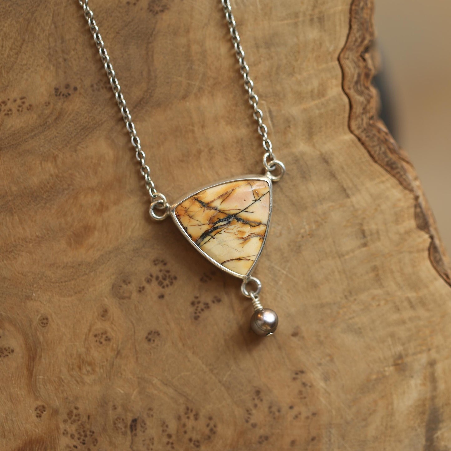 Red Creek Jasper Y Necklace – Sterling Silver, Freshwater Pearl