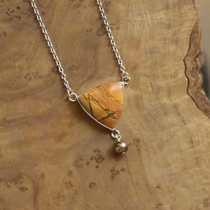 Red Creek Jasper Y Necklace – Sterling Silver, Freshwater Pearl