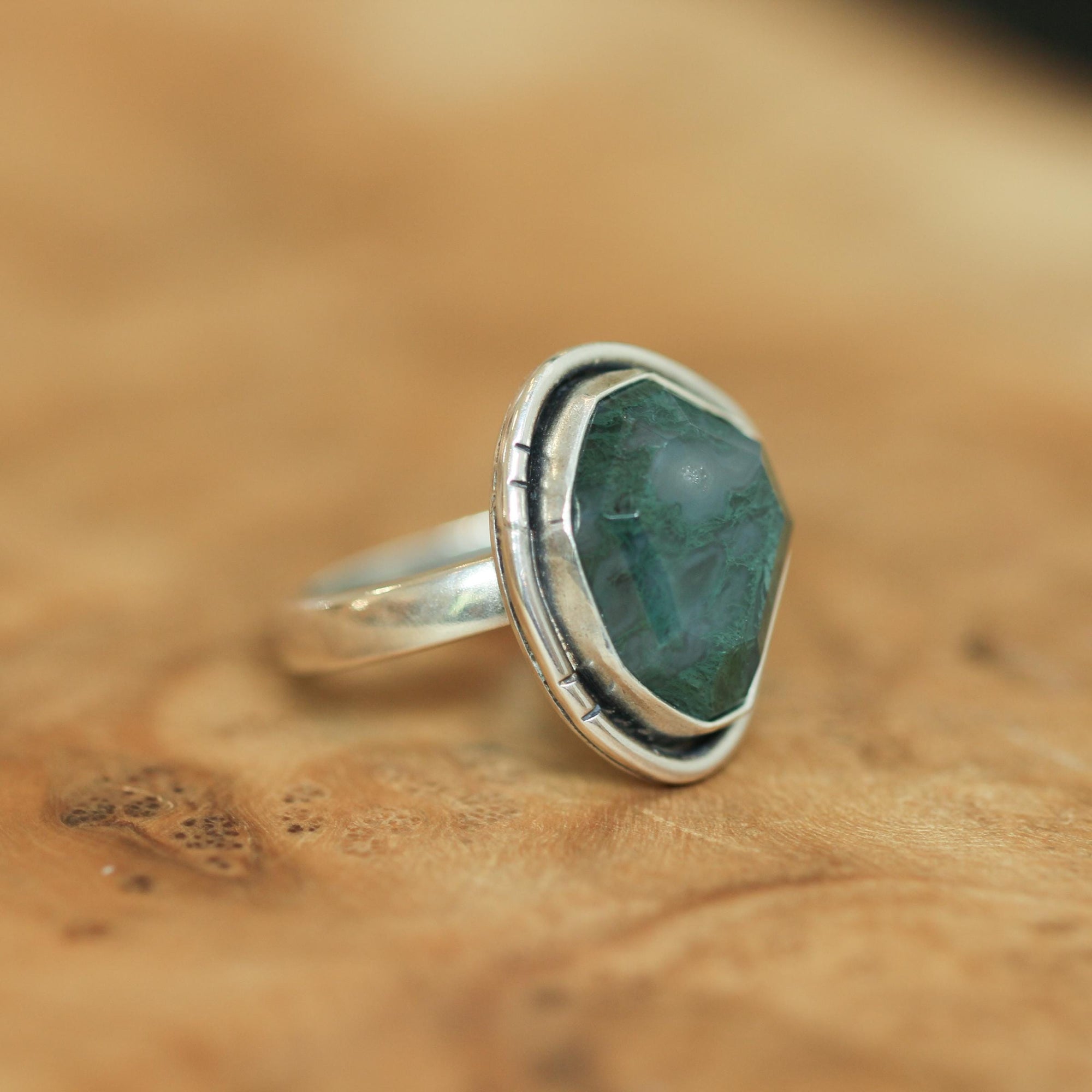 Green Moss Agate Boho Ring - Choose Your Stone - Sterling Silver