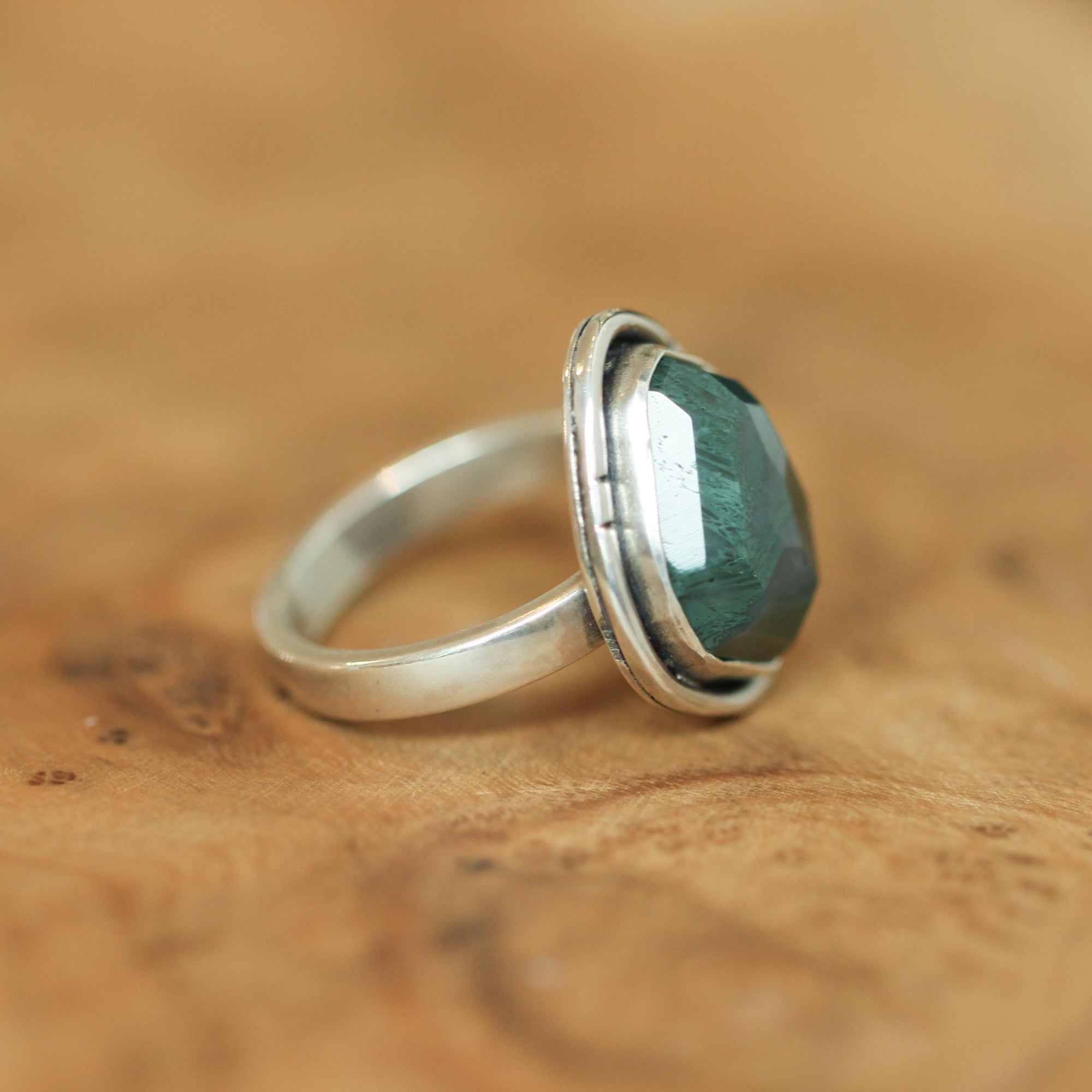 Green Moss Agate Boho Ring - Choose Your Stone - Sterling Silver