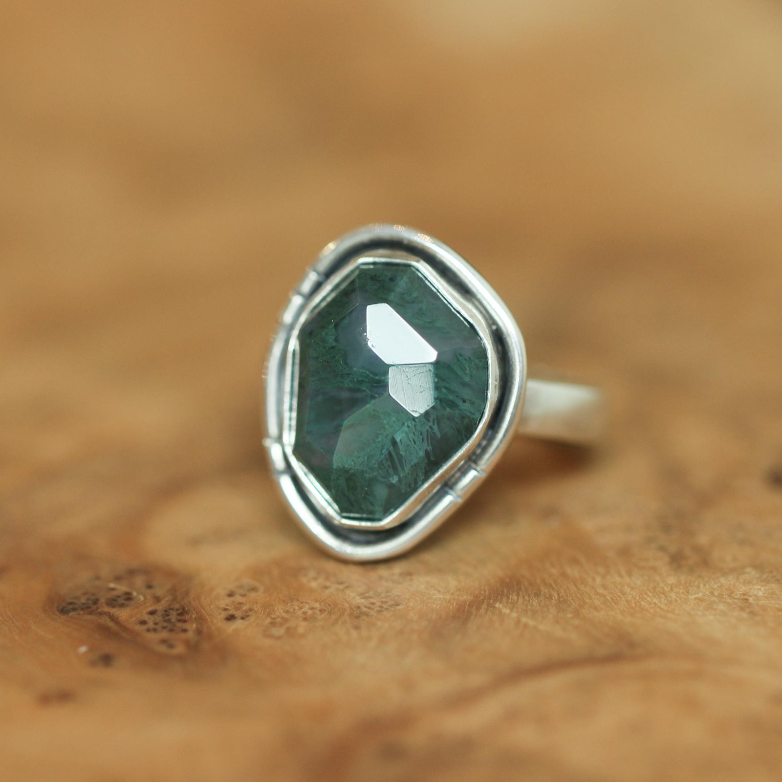 Green Moss Agate Boho Ring - Choose Your Stone - Sterling Silver