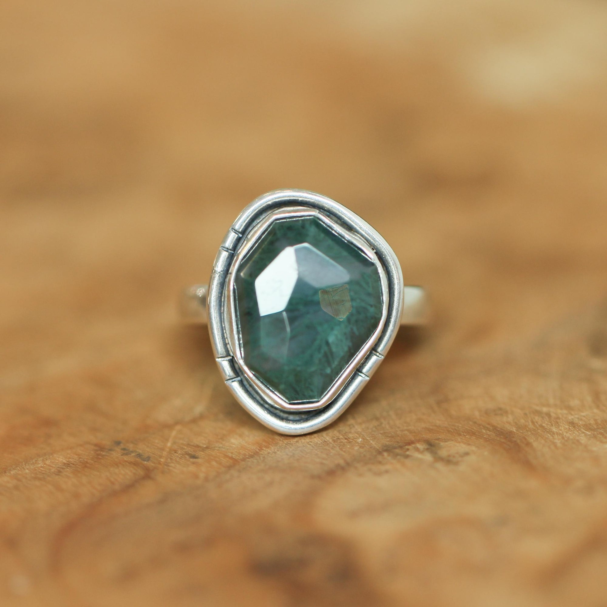 Green Moss Agate Boho Ring - Choose Your Stone - Sterling Silver