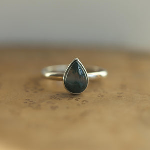 Moss Agate Custom Ring - Sterling Silver - Agate Pear Shaped Ring