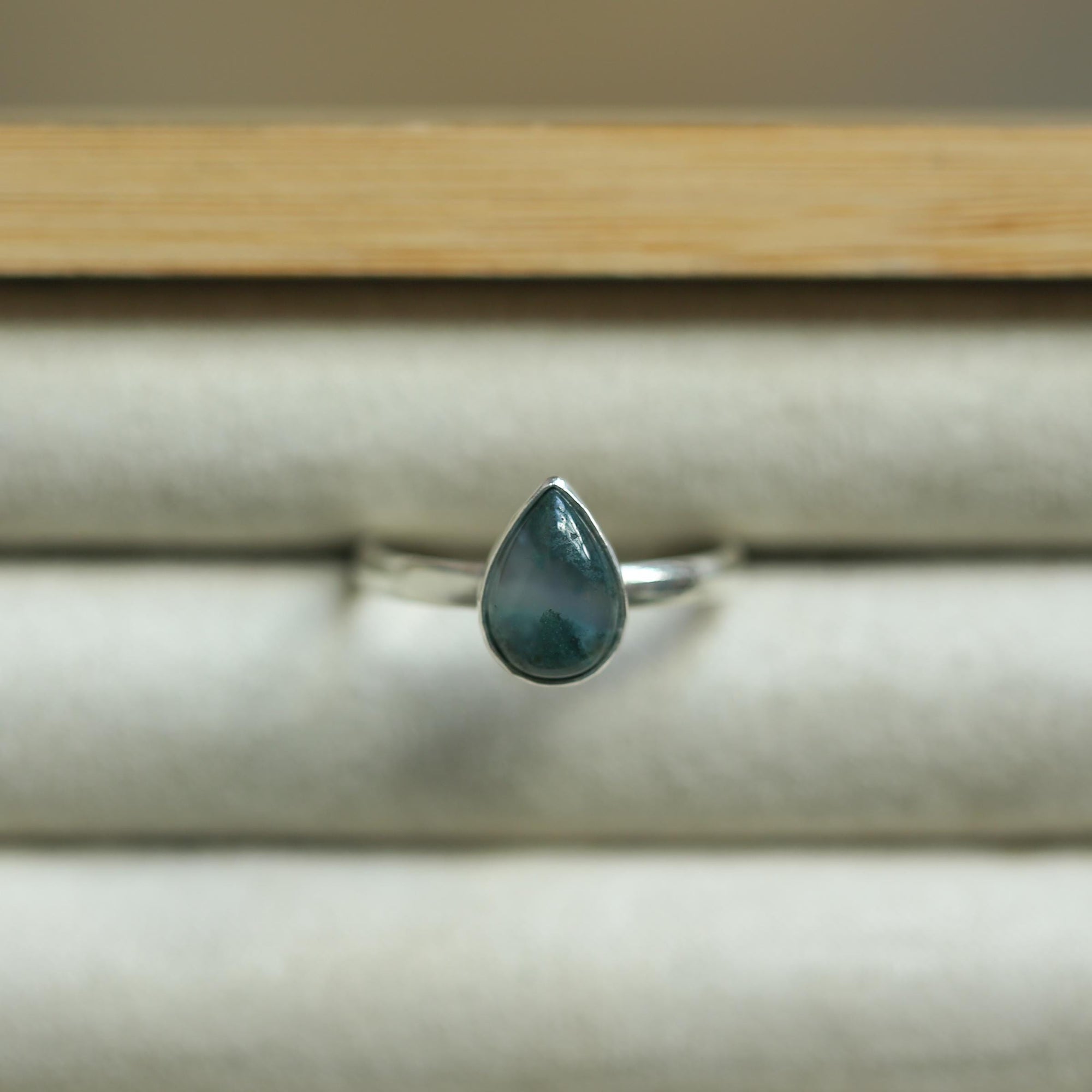 Moss Agate Custom Ring - Sterling Silver - Agate Pear Shaped Ring
